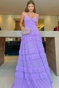 Lavender A-line V Neck Prom Dress Lavender Evening Dress Y6177