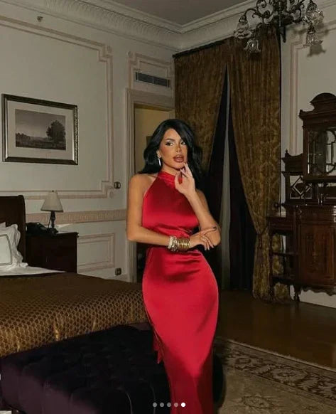 Charming Red Sleeveless Satin Sheath Evening Dress Formal Prom Dress Y8209