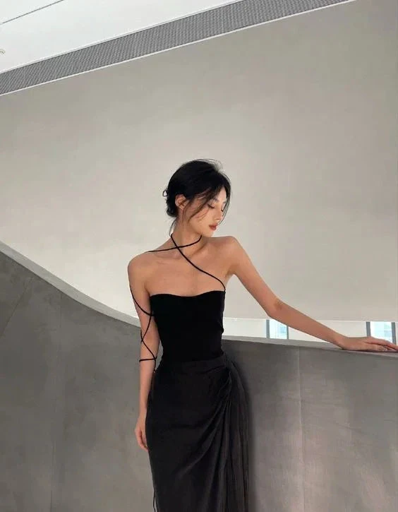 Black Simple Prom Dress Sexy Evening Dress Y1343