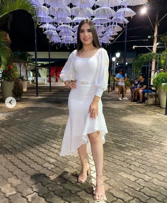 White Long Sleeves Party Gown White Homecoming Dress Y6833