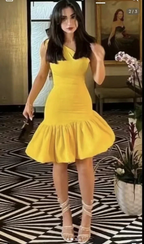 Cute Yellow One Shoulder Satin Homecoming Dress Short Prom Dress Y8187