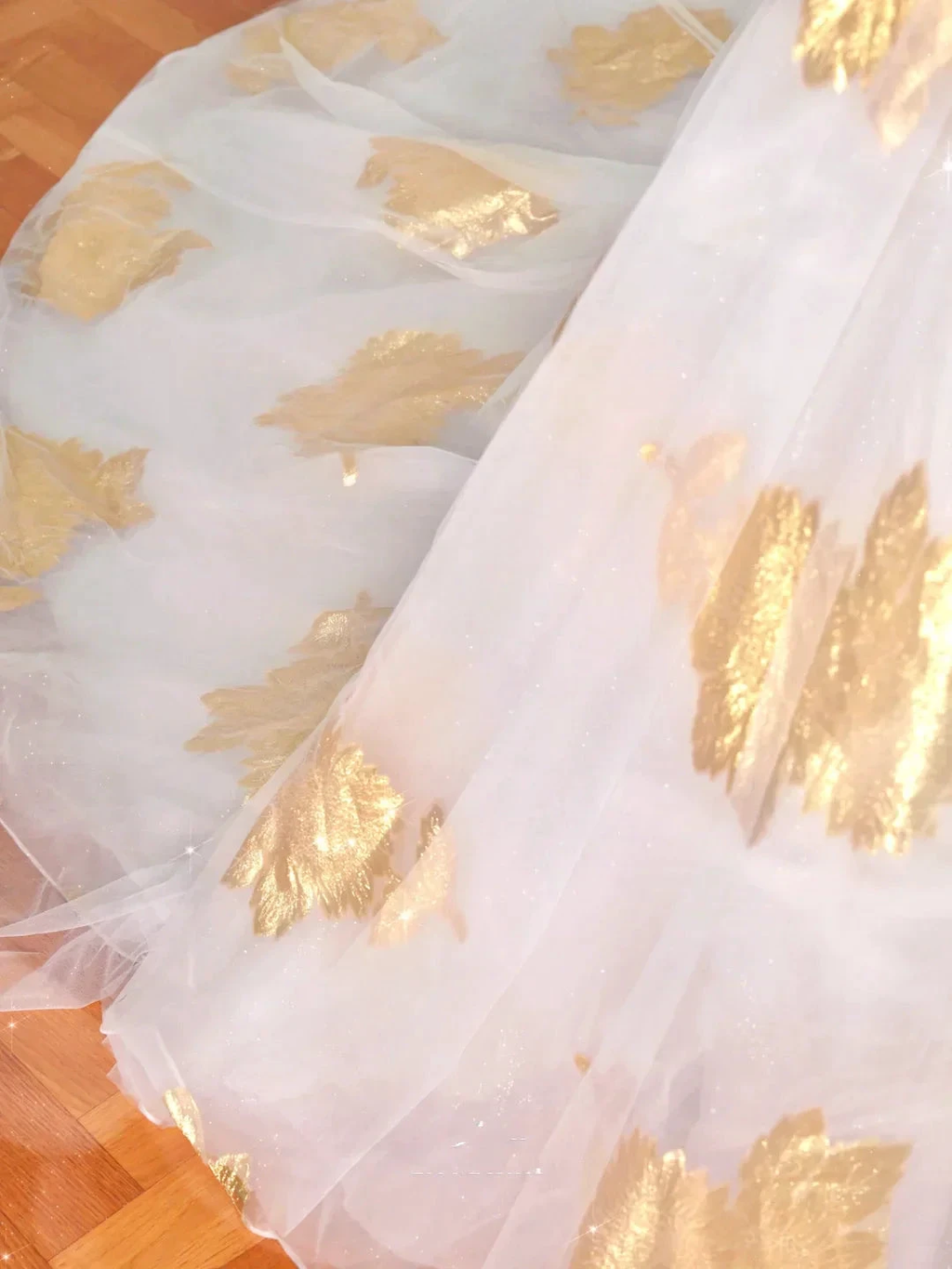 Gorgeous Gold Print Tulle Off The Shoulder Ball Gown A Line Prom Dress Evening Dress Y8618