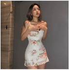 Spaghetti Straps Floral Dress Outfit Dress Mini Homecoming Dress Y689