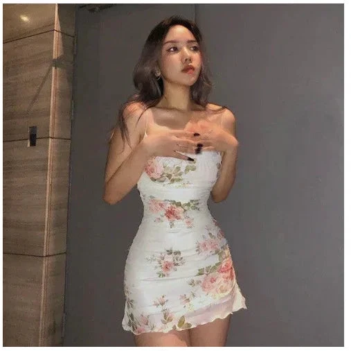 Spaghetti Straps Floral Dress Outfit Dress Mini Homecoming Dress Y689