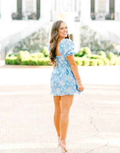 Retro Style Floral A-line Short Homecoming Dress Summer Outfit Dress Y2957