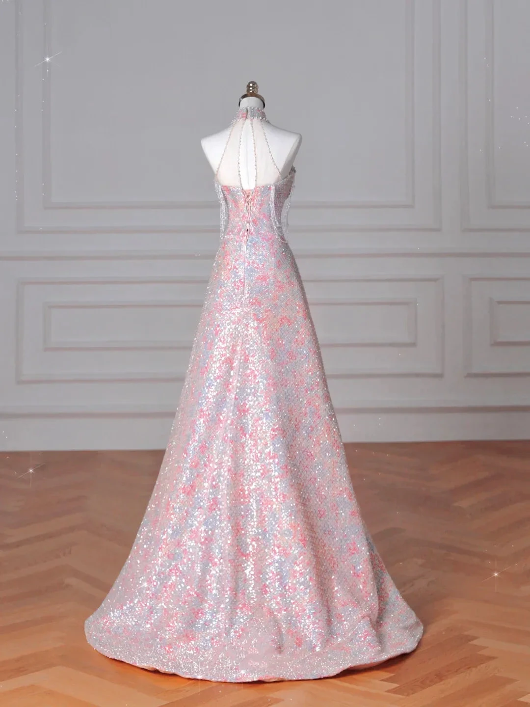 Gorgeous Pink Sequin Beaded ALine Prom Dress Evening Dress Y8637