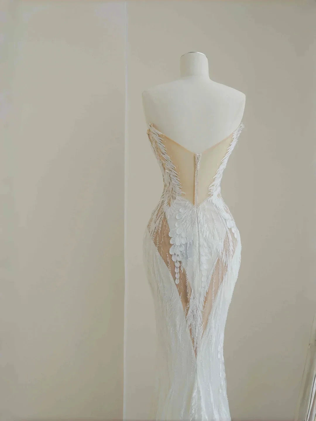 Charming Strapless White Tulle Lace Mermaid Wedding Dress,Long Prom Evening Dress Y8678