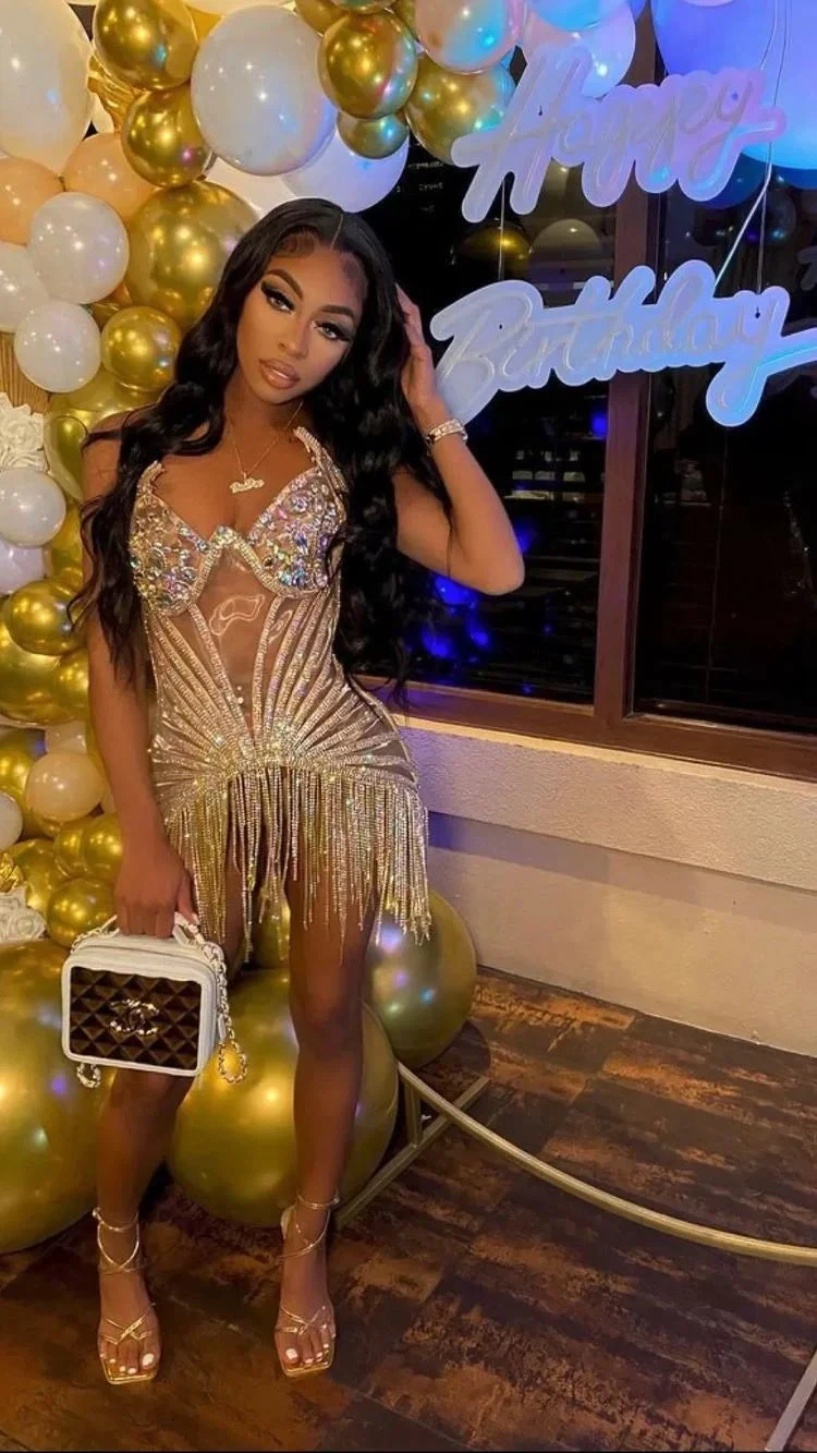 Sparkly 22th Birthday Party Dress Sexy Homecoming Dress with Tassel Y2329