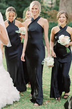 Halter Neckline Cutout Back Long White Bridesmaid Dress BD120