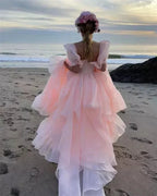 High Slit Dress Organza Trailing Prom Dress SYP181