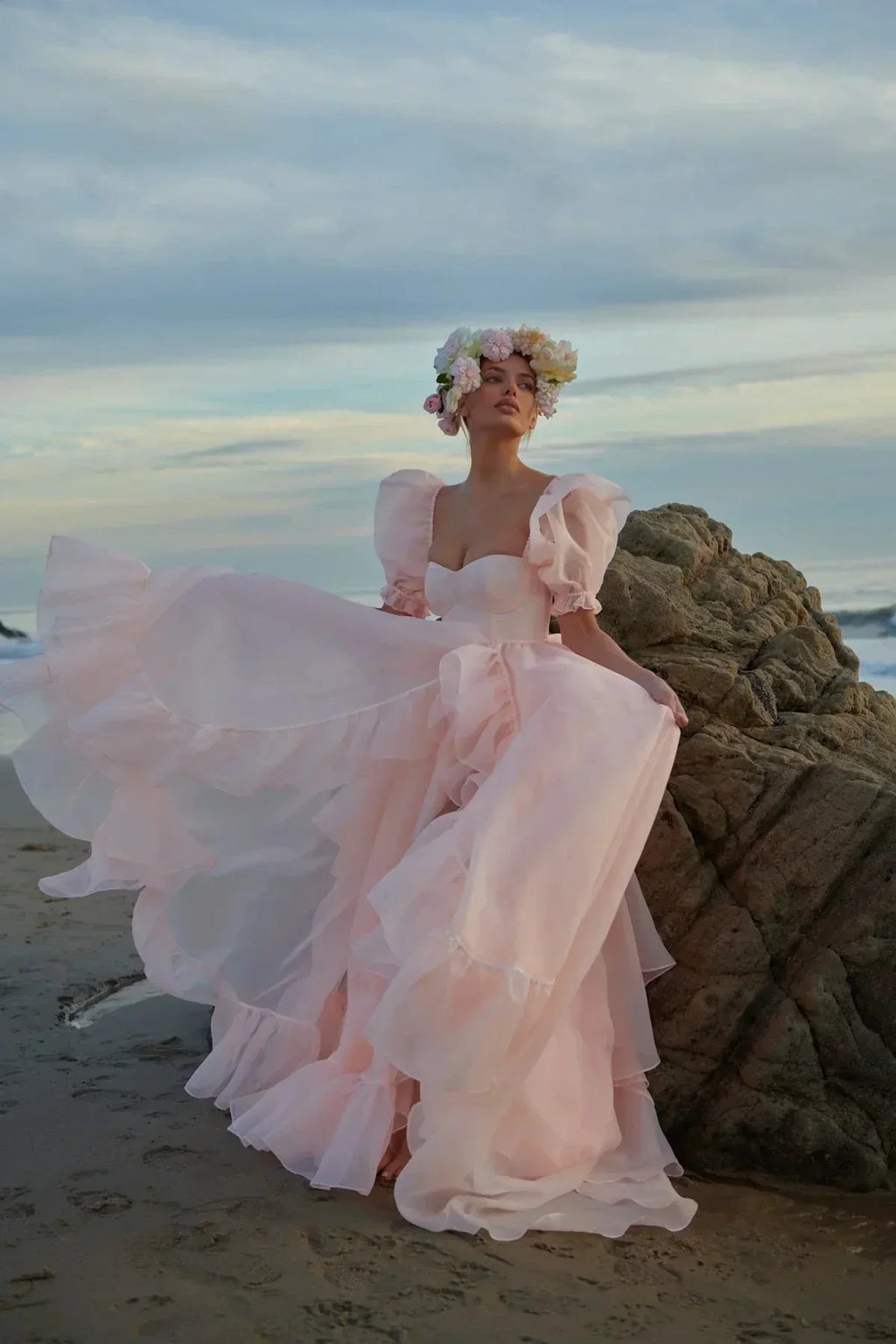 High Slit Dress Organza Trailing Prom Dress SYP181