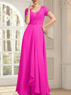 A-line Sweetheart Floor-Length Chiffon Lace Mother of the Bride Dress With Beading Cascading Ruffles