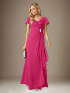 Stormy A-Line V-Neck Ruched Chiffon Dress