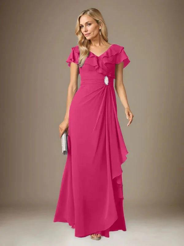 Stormy A-Line V-Neck Ruched Chiffon Dress