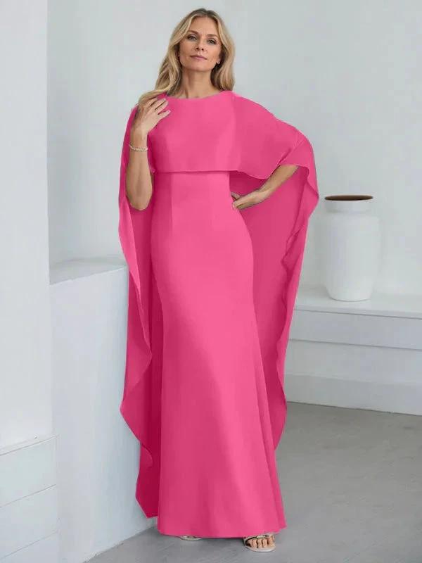 Sheath Scoop Floor-Length Chiffon Mother of the Bride Dress With Cascading Ruffles
