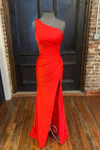 Hot Pink One Shoulder Prom Dress With Slit SYP105