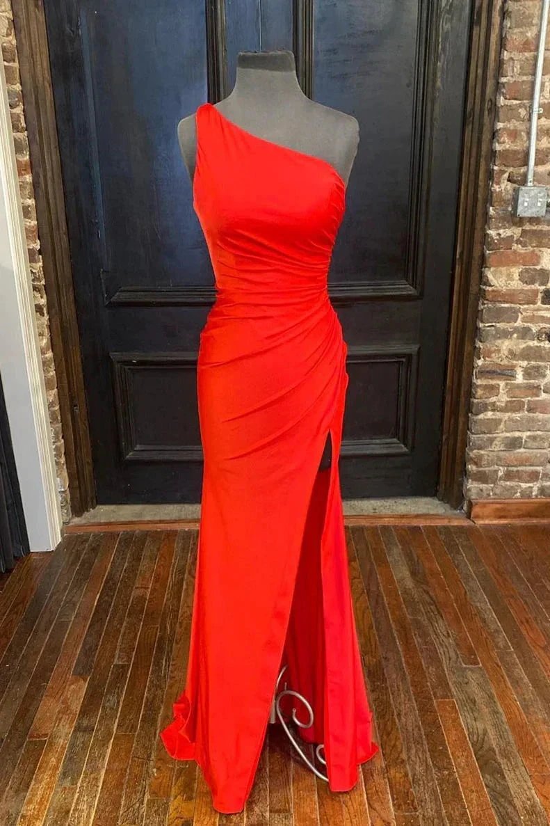Hot Pink One Shoulder Prom Dress With Slit SYP105