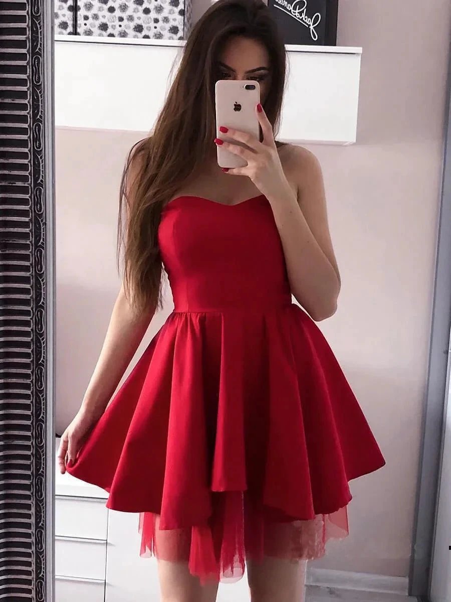 A-line Pink Sweetheart Satin Homecoming Dresses  PD244