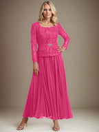 A-line Square Ankle-Length Chiffon Mother of the Bride Dress With Pleated