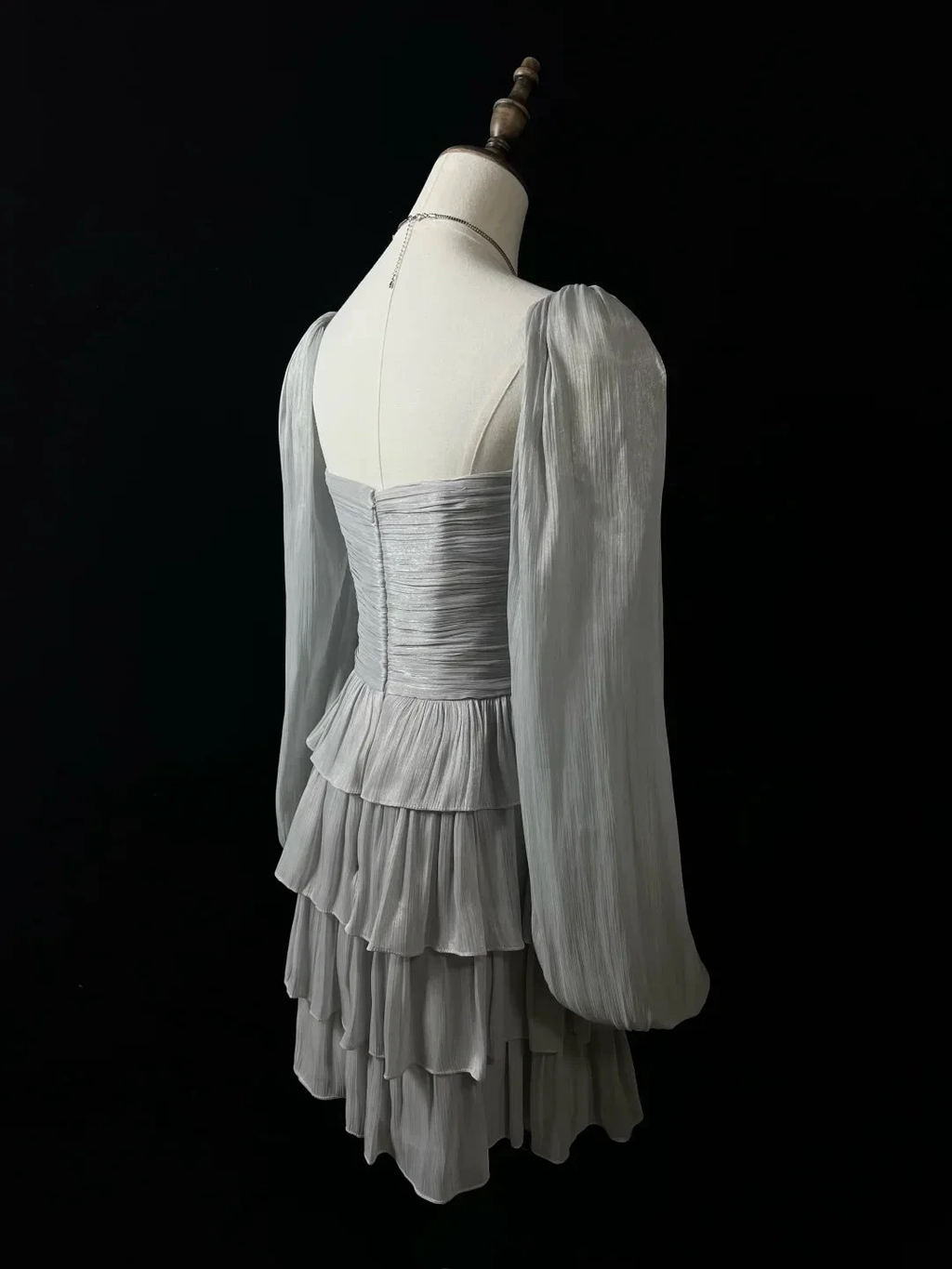 Cute Silver Gray Tulle Bow A Line Layered Short Party Dress Homecoming Dress Y8651