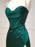 Green Sweetheart Neck Satin Long Prom Dress Green Evening Dresses Y4395