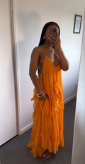 Sexy V Neck Chiffon Ruffles Party Evening Dress Orange Prom Dress Y8065