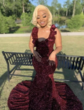 Burgundy Sequins Mermaid Long Prom Dress Burgundy Evening Dress Y6507