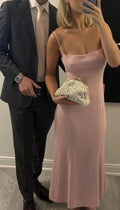 Simple Pink Spaghetti Straps Prom Dress Pink Evening Dress Y7409