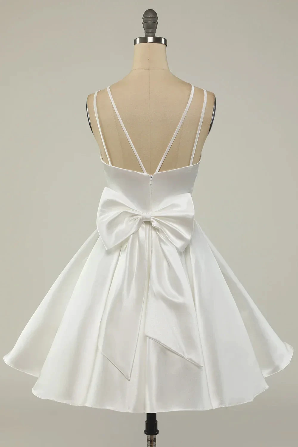 White Satin A-line Graduation Dress White Short Homecoming Dress Y1849