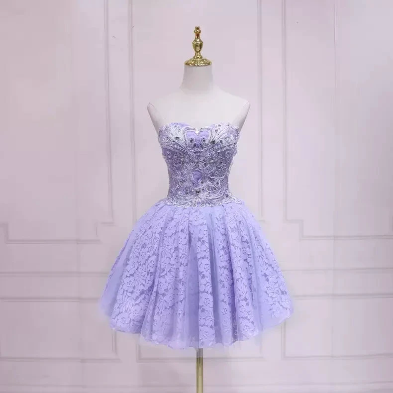 Purple Lace Short Homecoming Dress Strapless Homecoming Dress s37