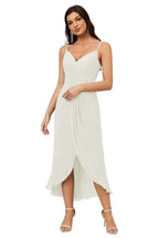 Numbersea Spaghetti Chiffon V Neck Bridesmaid Dress Mid-Length Slit Formal Prom Dress Homecoming Dress 2803