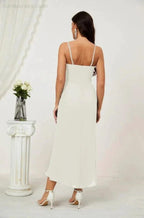 Numbersea Spaghetti Chiffon V Neck Bridesmaid Dress Mid-Length Slit Formal Prom Dress Homecoming Dress 2803