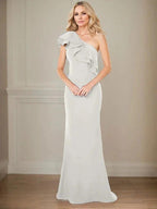 A-line One Shoulder Floor-Length Chiffon Mother of the Bride Dress With Ruffles