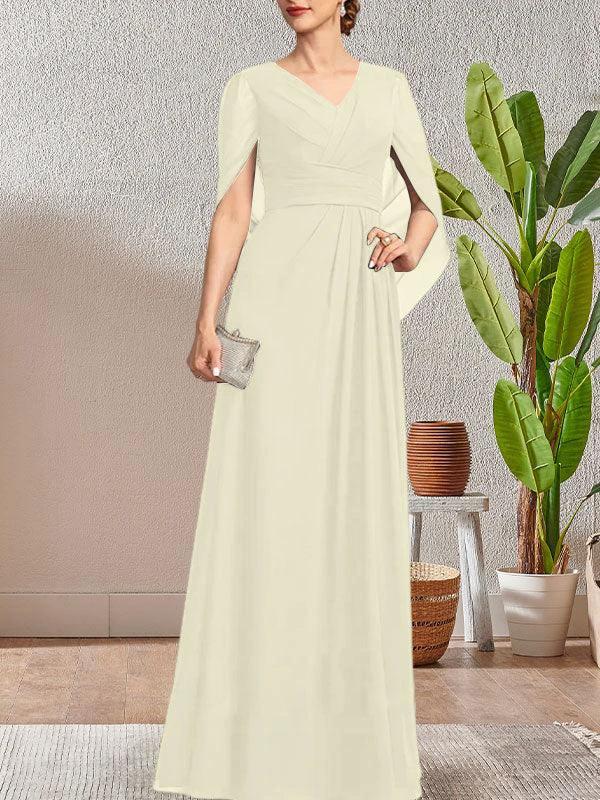 Dark Navy A-Line V-Neck Long Mother of Bride Dress