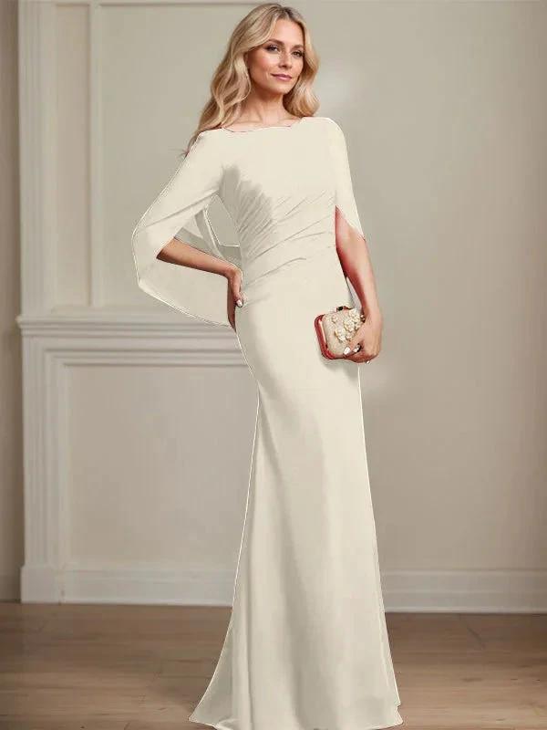 Trumpet/Mermaid Boat Neck Floor-Length Chiffon Mother of the Bride Dress With Pleated