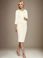Sheath/Column Scoop Knee-Length Chiffon Lace Mother of the Bride Dress With Beading
