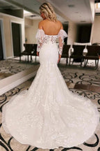 Ivory Floral Trumpet Wedding Dress with Detachable Sleeves WD723