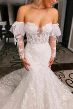 Ivory Floral Trumpet Wedding Dress with Detachable Sleeves WD723