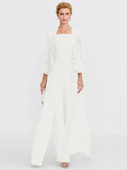 3 Piece Chiffon Square Neck Mother of the Bride Pantsuits with Jacket