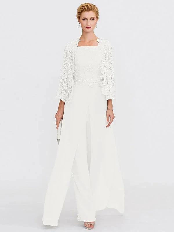 3 Piece Chiffon Square Neck Mother of the Bride Pantsuits with Jacket