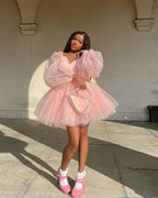 Cute Pink A-line Puffy Homecoming Dress Pink Birthday Party Dress Y4238