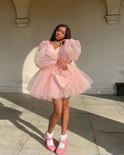 Cute Pink A-line Puffy Homecoming Dress Pink Birthday Party Dress Y4238