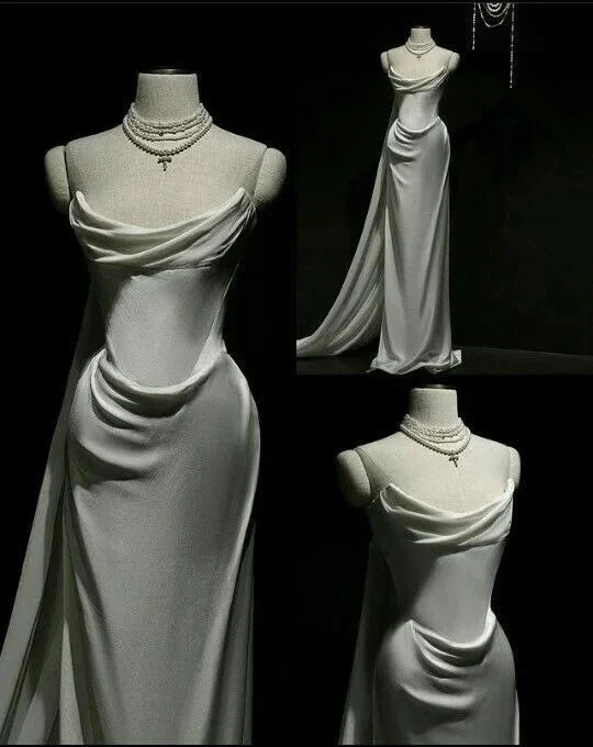 Classy Mermaid Strapless White Satin Wedding Dress Prom Dress Y7833