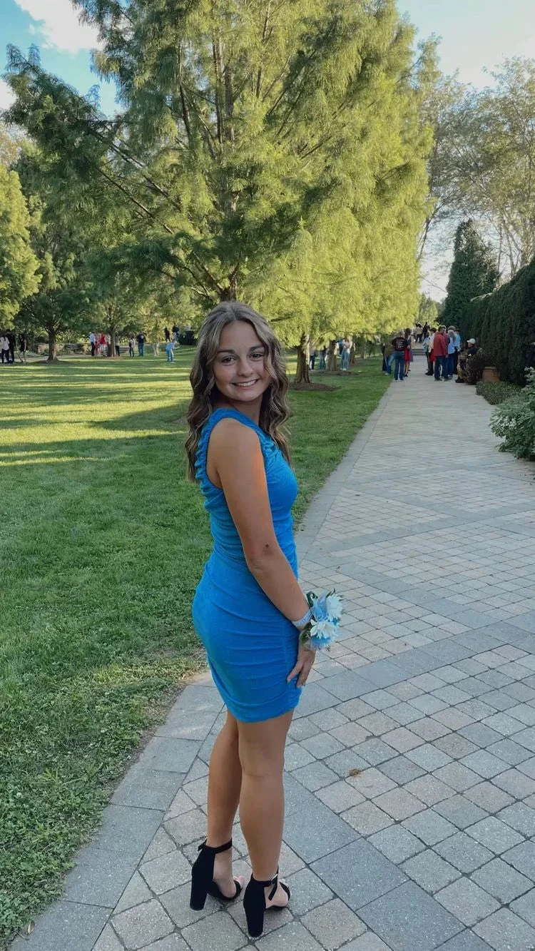 Blue One Shoulder Bodycon Dress Tight Homecoming Dress Y3020