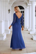 Women's Chiffon V Neck Embroidery Long Sleeve Front Slit Bridesmaid Dresses Wedding Party Prom Evening Dress SY28130