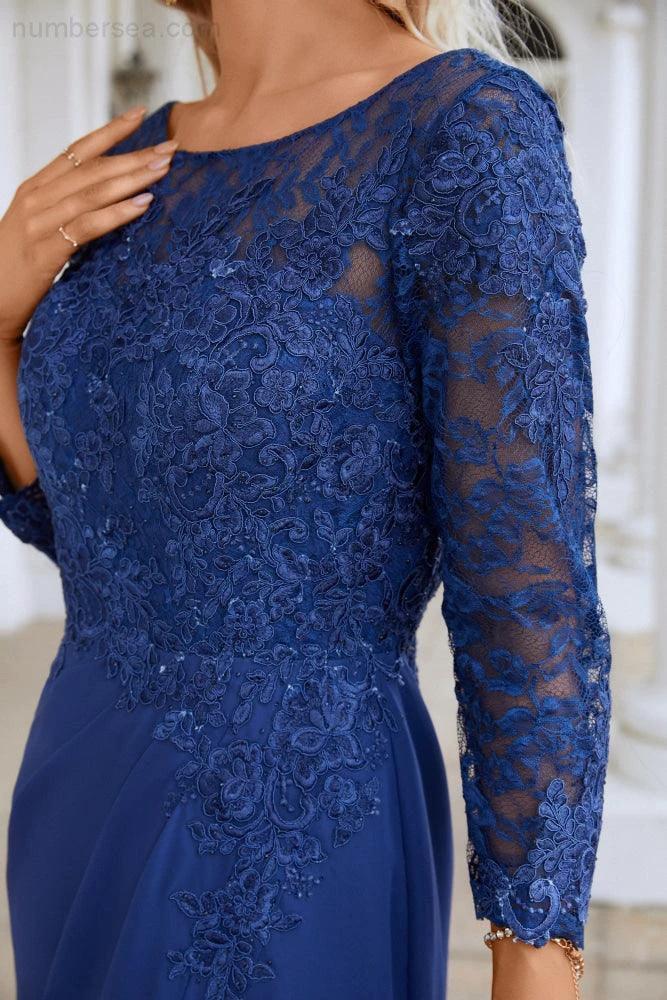 Women's Chiffon V Neck Embroidery Long Sleeve Front Slit Bridesmaid Dresses Wedding Party Prom Evening Dress SY28130