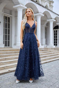 Ladies Spaghetti Strap Embroidery V Neck Front Slit Bridesmaid Dress Party Wedding Evening Dress 28089