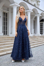 Ladies Spaghetti Strap Embroidery V Neck Front Slit Bridesmaid Dress Party Wedding Evening Dress 28089