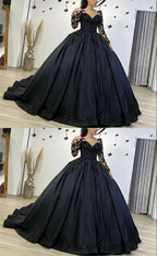 Black Long Sleeve Ball Gown Wedding Dresses Y5754