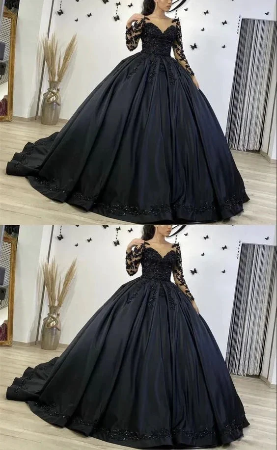 Black Long Sleeve Ball Gown Wedding Dresses Y5754